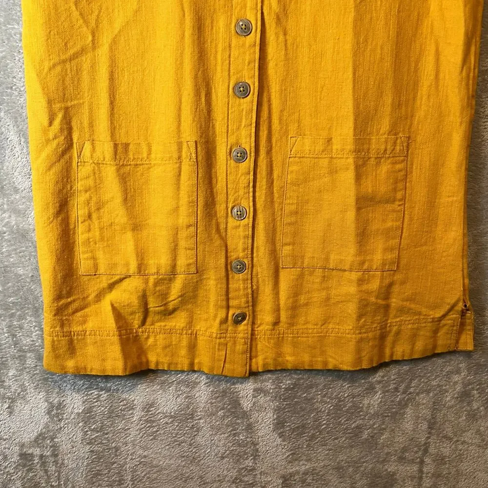 Pilcro‎ Buttondown Shirt Dress Linen Blend Patch Pockets Yellow Utility